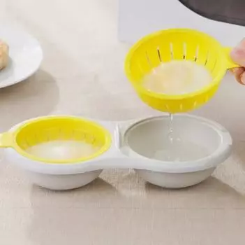 1PC Cooking Gadget Kitchen Tools Microwave Egg Poacher Food Grades Plastic Cookware Double Cup Egg Boiler Steamed Set Cooker Egg