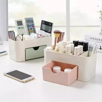1PC Cosmetics Storage Box With Drawer Desktop Bathroom Bedroom Home Multi-Functional Jewelry Box Storage Box Organizer розовый