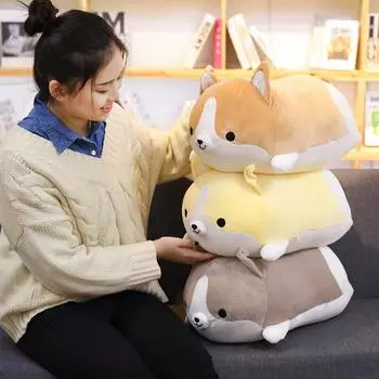 . 1pc Cute Corgi Dog Plush Toy Stuffed Soft Animal Pillow Lovely Cartoon Gift For Kids Kawaii Valent серый