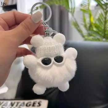 1Pc Cute Elfin Key Chains Sunglasses Elf Rabbit Hair Pendants Key Ring Accessories Woman Fashion Bag Handbag Decoration