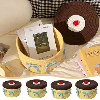1PC Desktop Organizer Snack Holder Shelf Baskets Office Cupcake Shape Cotton Rope Baskets Cute 3 Sizes 22x14cm