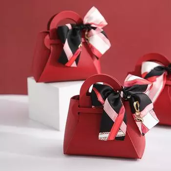 1PC Distribute Leather Pink Gift Bags Wedding Favour Bag for Guest Mini Handbag with Ribbon Candy Packaging Box Party Decor 12x5.5x13cm синий
