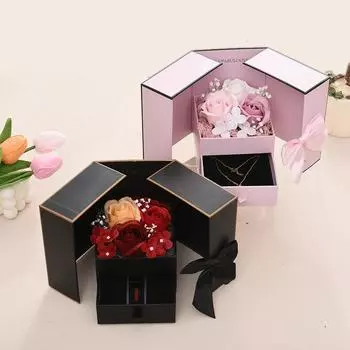 1PC Double Door Rose Gift Box Valentine s Day Soap Flower Jewelry Packaging Box Empty Box Gift Packaging Box Romantic розовый