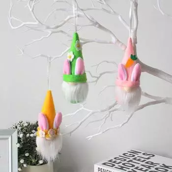1Pc Easter Cute Rabbit Ears Elf Home Decor Plush Doll Hanging Decoration Egg Kids Gifts Faceless Bunny Pendant зелёный