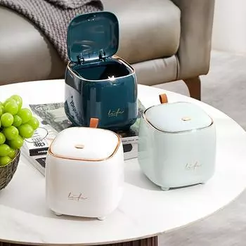 1pc Elegant Light Luxury Press Desktop Trash Can - Stylish Storage Solution for Home & Car - Durable Clamshell Design 4L белый