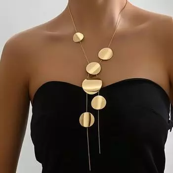 1pc Elegant Statement Style Geometric Round Glossy Brushed Irregular Thin Snake Chain Long Pendant Necklace Jewelry For Women ADM