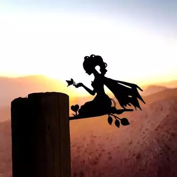 1pc Enchanting Elf Princess on Branch Steel Silhouette Metal Wall Art: Perfect Outdoor Decoration бежевый