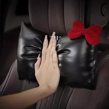 1Pc Fashion Red Bowknot Pu Leather Car Neck Pillow Auto Bow-Shaped Headrest Seat Support Waist Pillows Car Interior Accessories