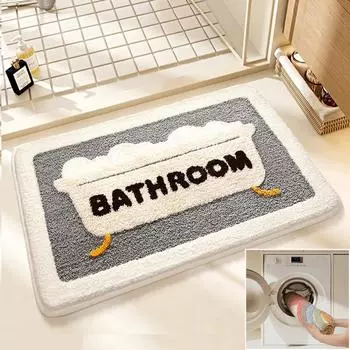 1pc Faux Cashmere Floor Mats Bathroom Super Absorbent Foot Mats Non-slip Bathroom Cartoon Entry Floor Mats Washroom Floor Mat 40x60cm