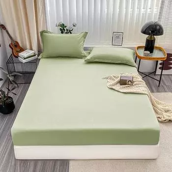 1Pc Fitted Bed Sheet With Elastic Band Solid Color Anti-slip Adjustable Mattress Cover for Single Double King Queen Bed 2PCS Pillowcase48x74