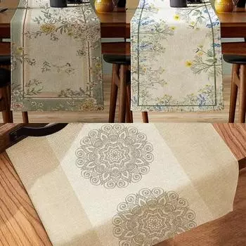 1pc Floral Print Mandala Pattern Table Runner, Boho Polyester Table Runner For Dining Room Cottagecore Polyester Table Liner 33X183cm