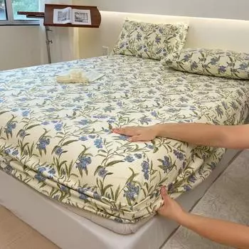 1Pc Flower Printing Bed Sheet For Double Bed Adjustable Elastic Band Wrap Around Mattress Cover Queen/King 90x200x20cm 1PC