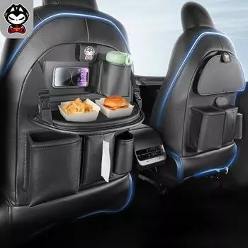 1Pc For Tesla Model Y Model 3 2019-2025 Backrest Organizer with Foldable Table Tray Extra Storage Case PU Leather Seat Protector чёрный