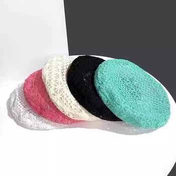 1PC French Style Retro Romantic Lace Mesh Slouchy Headwear Crochet Breathable Painter Hat Beanie Cap Multi Colored Beret Hat бежевый