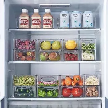 1pc Fridge Food Storage Box With Handle Refrigerator Organizer Bins Stackable Clear Plastic Pantry Food Freezer Organizer Tools