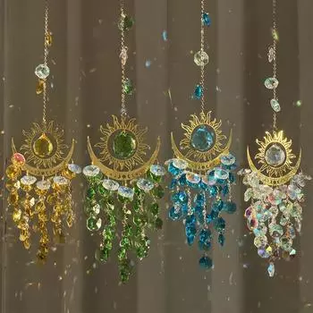 1pc garden set light ornaments flame moon sun moon crystal sun catcher wind chime hanging decorations hanging ornaments