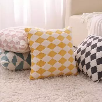 1pc Geometric diamond plaid soft plush pillow cover living room sofa pillow office back cushion headboard car cushion 18*18inch 450mm*450mm коричневый