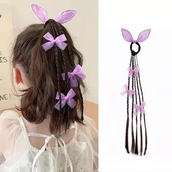 1PC Girls Bow Rabbit Ears Wigs Ponytail Headbands Rubber Bands Hair Bands Headwear Lovely Kids Hair Accessories Hair Ornament