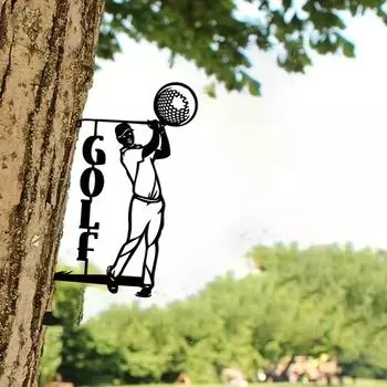 1pc Golf on Branch Steel Silhouette Metal Wall Art for Home, Yard, & Patio, Outdoor Statue Stake, Perfect Christmas Decoration чёрный