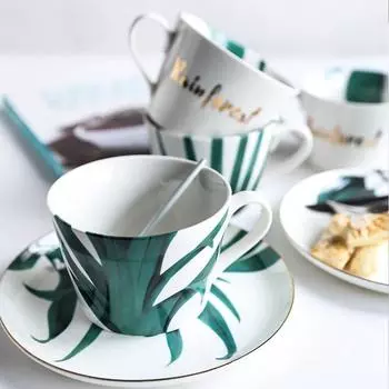 1pc Green Leaf Mug European Style Ceramic Milk Mug Water Cup Fine Bone China Coffee Mug Tea Cup Drinkware 401-500ml