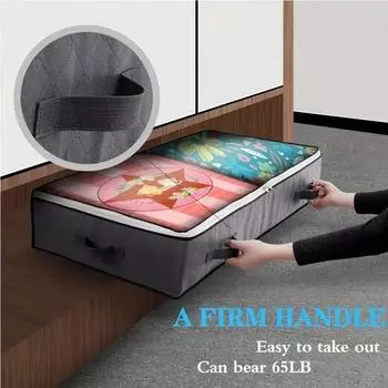 1pc Grey Underbed Storage Box Transparent Clothing Sorting Underbed Storage Bag Foldable Household Quilt Storage Bag