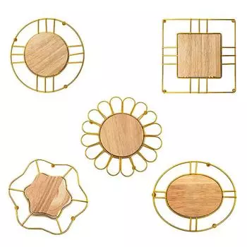 1pc Heat-Resistant Multipurpose Kitchen Tools Dining Mats Iron Placemat Non-Slip with Wooden Base Creative Pan Pot Mat