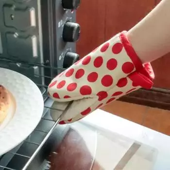 1pc Heat Resistant Oven Mitts Anti Scald Kitchen Microwave Baking Grilling Stripe Dot Linen Cotton Gloves Tray Dish Bowl Holder