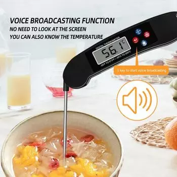 1PC Intelligent Voice Folding Probe Thermometer Electronic Digital Meat Thermometer Barbecue Food Thermometer чёрный