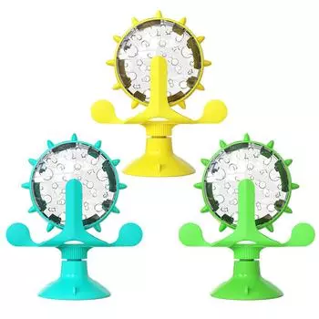 1Pc Interactive Treat Leaking Toy for Small Dogs Cats Slow Dog Feeder Dog Wheel Rotating Windmill Puppy Suction Cup Pet Products