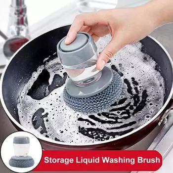 1PC Kitchen Cleaning Tool Portable Scrubber Detachable Cleaning Brushes Easy Use Dishwashing Tool Sponge Dispenser серый