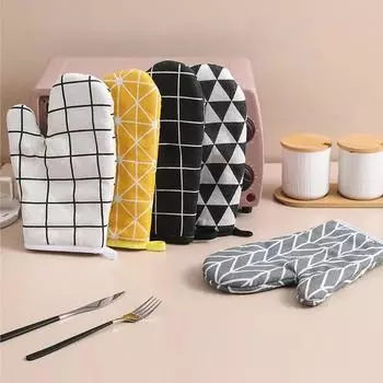 1pc Kitchen Potholders Pad and Stove Oven Gloves Set Mitts Heat Resistant Thermal Anti-heat Take Hot Pot Cooking Baking Gloves