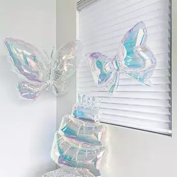 1pc Large Transparent Laser Cake Shaped Aluminum Foil Balloon, Colorful Bow Balloon, Suitable for Birthday Party Decoration Other