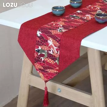 1 шт. LOZUJOJU Красная Праздничная Ретро Хлопково-Льняная Скатерть с Принтом в Китайском Стиле для Обеденного Стола, Кофейного Столика, Домашнего Декора W32cm x L120cm