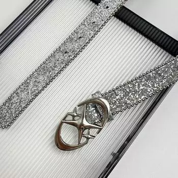 1 шт. роскошный панк-ремень с пайетками Y2K Bling Star, женский фирменный ремень с металлической пряжкой, пояс для джинсов и брюк, декоративный ремень синий