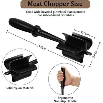 1pc Meat Chopper Hamburger Chopper Utensil, Professional Heat Resistant Nylon Masher & Smasher Meat Kitchen Tools чёрный