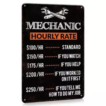 1pc, Mechanic Hour Rate Metal Sign, 12x8 Inch Wrench Tool Vintage Poster Mechanic Workshop Plaque чёрный