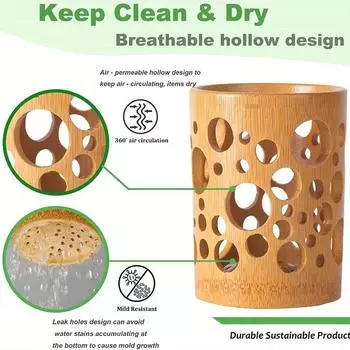 1Pc Multi-functional Storage Jar Bamboo Holder for Toothbrush with Drainage Quick Drying Toothpaste Degradable Cup