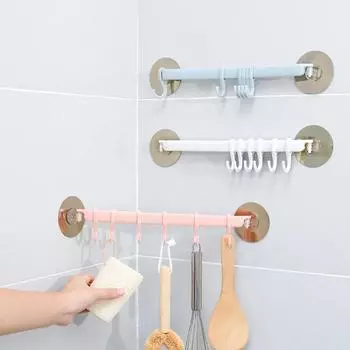 1Pc Multi-Purpose 6 Hooks Blue/White Suction Cup Type Hook 6 Rows Kitchen Bathroom Corner Suspension Without Marks Hanger Hook белый