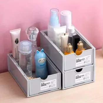 1pc Multi-Purpose Desktop Organizer - Plastic Storage Box for Cosmetics, Office Supplies & Small Items with Drawer Design