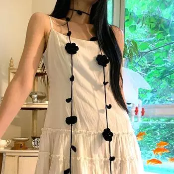 1Pc Necklace Versatile Long Strip Forest System Scarf Fashion Rose Handmade Knitting Ribbon вино красного