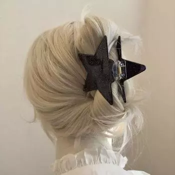 1pc New hair accessory with small design, pink five pointed star clip, contrasting star double-sided braided hair clip