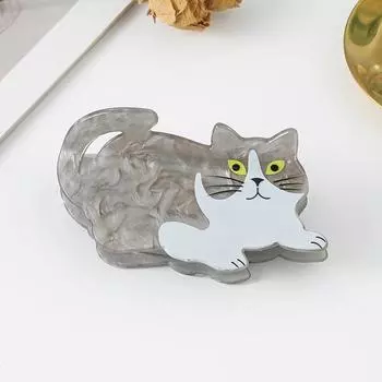 1pc New Minority Personalized Cute Grey and White Cat Hair Clip Half-updo at the Back of the Head Imitation Acrylic Clawip