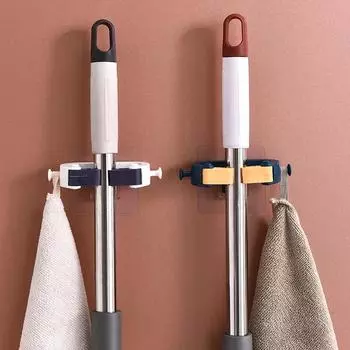 1pc No Punching Mop Broom Holder Rack Grippers Clips Wall Mount Home Appliance Multi-Purpose Hooks Kitchen Bathroom Organizer белый
