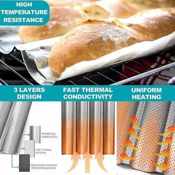 1PC Nonstick Perforated French Bread Baking Pan Carbon Steel Baguette Pan French Bread 4 Wave Loaves Loaf Bake Mold kitchen Tray