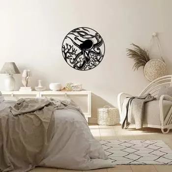 1pc Octopus and Coral Metal Wall Sculpture: Underwater Ocean Life Iron Art Silhouette for Unique Wall Decoration чёрный