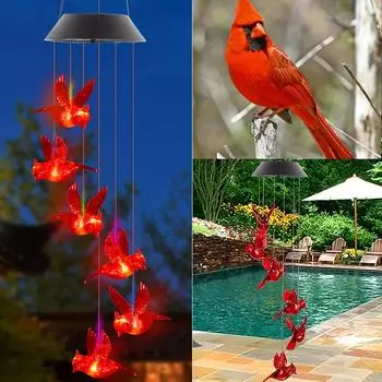 1PC Outdoor Solar Flaming Bird Wind Chime Lights Outdoor Decorative Colorful Solar Wind Chimes 0-5W красный