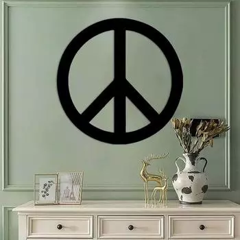 1pc Peace Metal Wall Art, Black Wall Hanging Sign Round Metal Wall Sculpture Home Decor Iron Crafts Wall decoration Wall Sticker чёрный