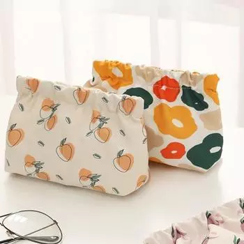 1PC Polyester Printed Storage Bag, Fruit Makeup Bag, Waterproof, Portable Key, Lipstick, Mini Storage Wallet оранжевый