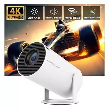 1PC Проектор HY300 PRO 4K Android 11 Dual Wifi6 260ANSI Allwinner H713 BT5.0 1080P 1280*720P Домашний кинотеатр Уличный проектор EU
