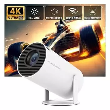 1PC Projector HY300 PRO 4K Android 11 Dual Wifi6 260ANSI Allwinner H713 BT5.0 1080P 1280*720P Home Cinema Outdoor Projetor EU белый